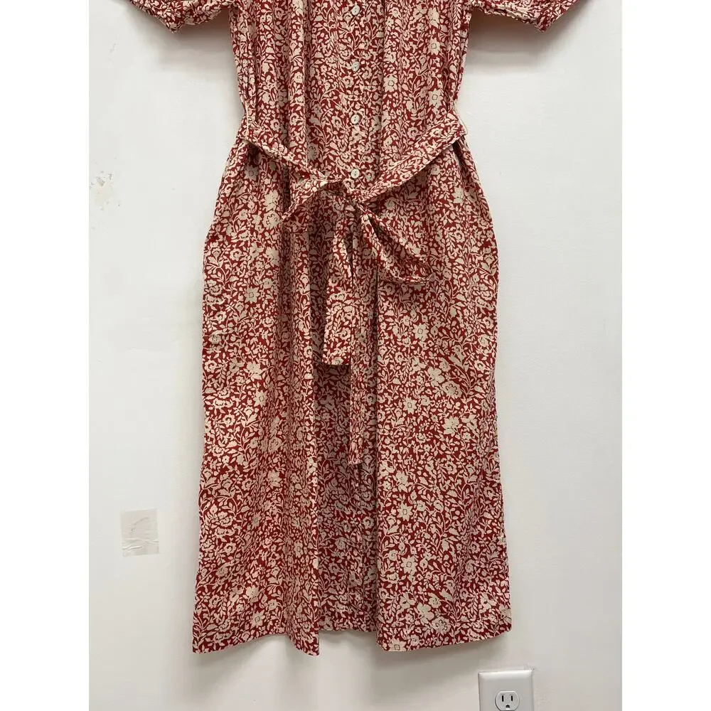 Faherty Carmel Floral Print Organic Cotton Midi Belted Flowy Shirtdress - Medium - Picture 11 of 15